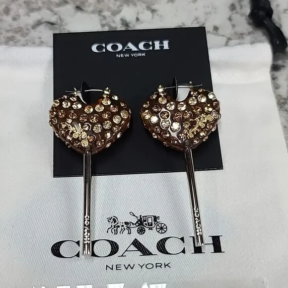 COACH Signature Heart Lollipop Drop Earrings NWT - Picture 2 of 10